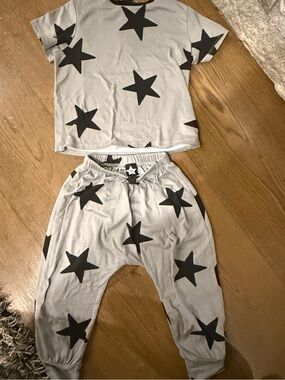 Pixie Lane Toddler Boy/Girl Star Print Grey & Black Pant and Shirt Set - 3T